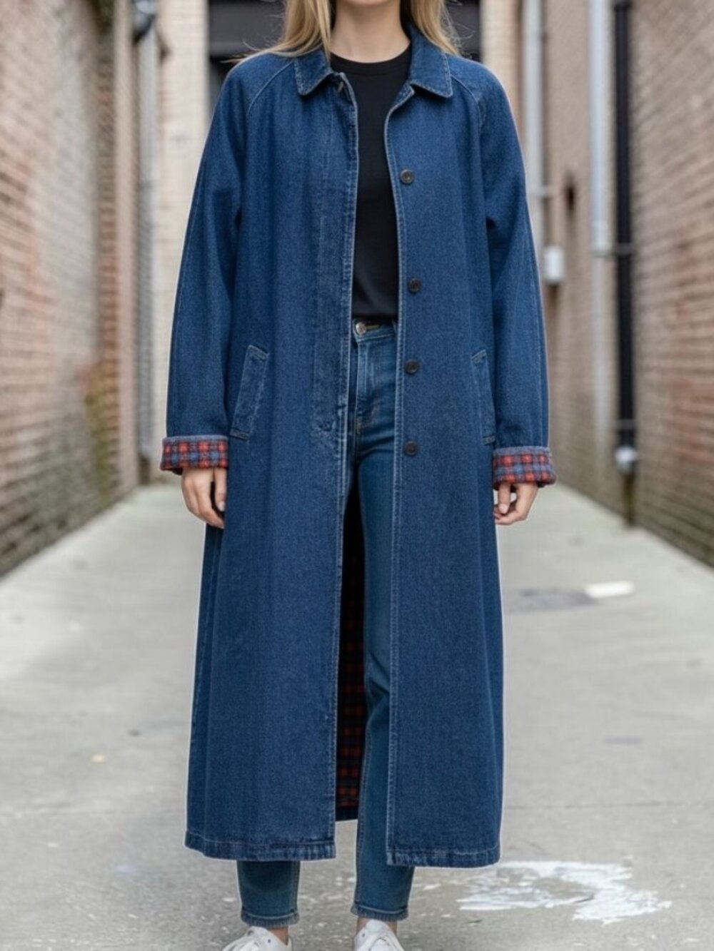 Vtg 80s SB II by Bittermann Long Denim Trench Jacket Coat Fleece Lined size M